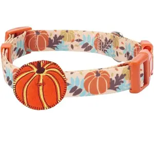 Thanksgiving Dog Collar - Adjustable Fall Pumpkin Puppy Collar for Small Dogs, Medium 14.5"-20" - Perfect for Holiday Enthusiasts & Family Photos - Seasonal Dog Collars