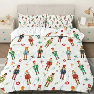 3PCS Duvet Cover Set, 1 Duvet+2 Pillowcases(Without filler), Nutcracker Christmas Festive Holiday Joyful theme, Christmas bedding set, Decorative Seasonal Cozy Suitable for decoration Bedroom Living Room Guest Room Dorm.