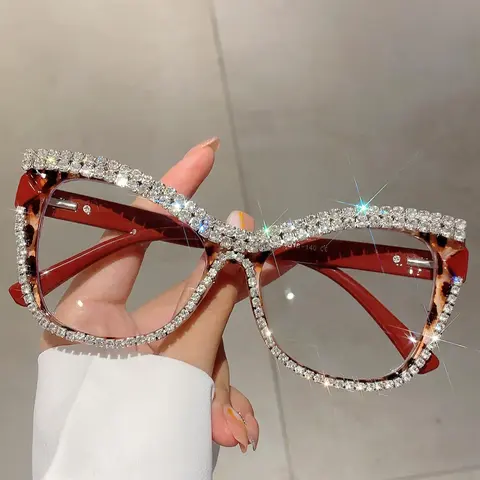 Women's Elegant Rhinestone Decor Cat Eye Frame Eyeglasses, Trendy Vintage Eyeglasses, Trendy Casual Eyeglasses, Chic All-match Eyewear for Daily Use, Stylish Eyeglass, Rhinestone Decorated Eyewear, Fashion Glasses