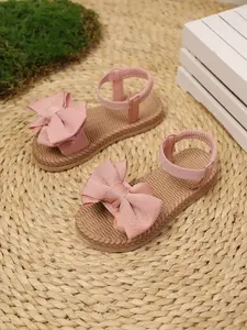 Girls' Sweet Bow Sandals, French Style Princess Shoes, Elastic Back Strap, Anti-Slip Straw Texture Sole, Summer Casual Footwear