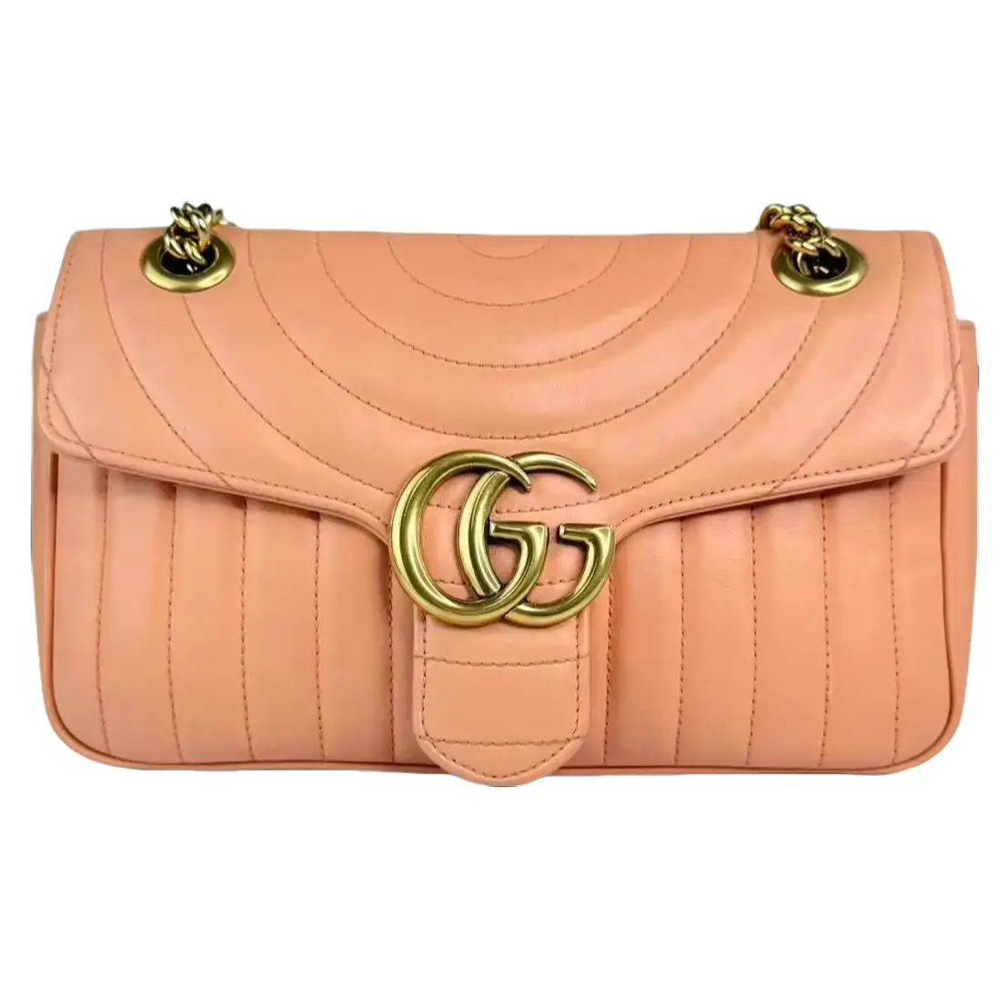 Pre-owned GUCCI Leather Crossbody Bags Medium GG Marmont Orange Flap Crossbody Bag Certified, Casual, Classic, Minor Discoloration, No Deformation, No Wear