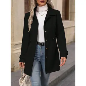 2025 Autumn and Winter New Products Medium and Long Temperament Woolen Coat Lapel Button Temperament Slim Wool