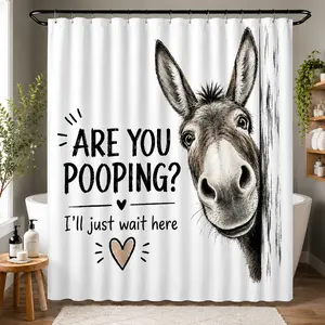 Funny Donkey Polyester Shower Curtain Set, 180x180cm Double-Layer Grey Farmhouse Bathroom Decor, Waterproof Quick-Drying Non-Transparent Privacy Premium Fabric, 12 Hooks, Machine Washable for Rustic Modern Bathrooms