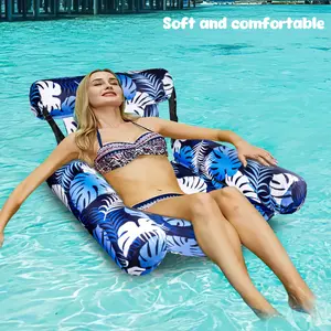 【Quick delivey】 Floating Pool Lounge Chair, Inflatable Pool Hammock Chair For Adults Pool Floats Chair Floating Pool Sofa With Blue Plant Patterns For Pool Party Summer
