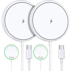 Magnetic Wireless Charger 2 Pack, 15W Fast Magnetic Charging Compatible Pad For iPhone 17,16,15,14,13,12 Series & AirPods 3,2,Pro, Dual-Port Wireless Charging Station with Sleep-Friendly Light