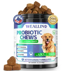 WEALLIN Dog Probiotic Chews - Multivitamin Soft Chews, 3-Month Supply, All Ages - With Enzymes, Pumpkin & Other Natural Ingredients  Supplements - Supports CGut, Skin & Coat - Ships from USA