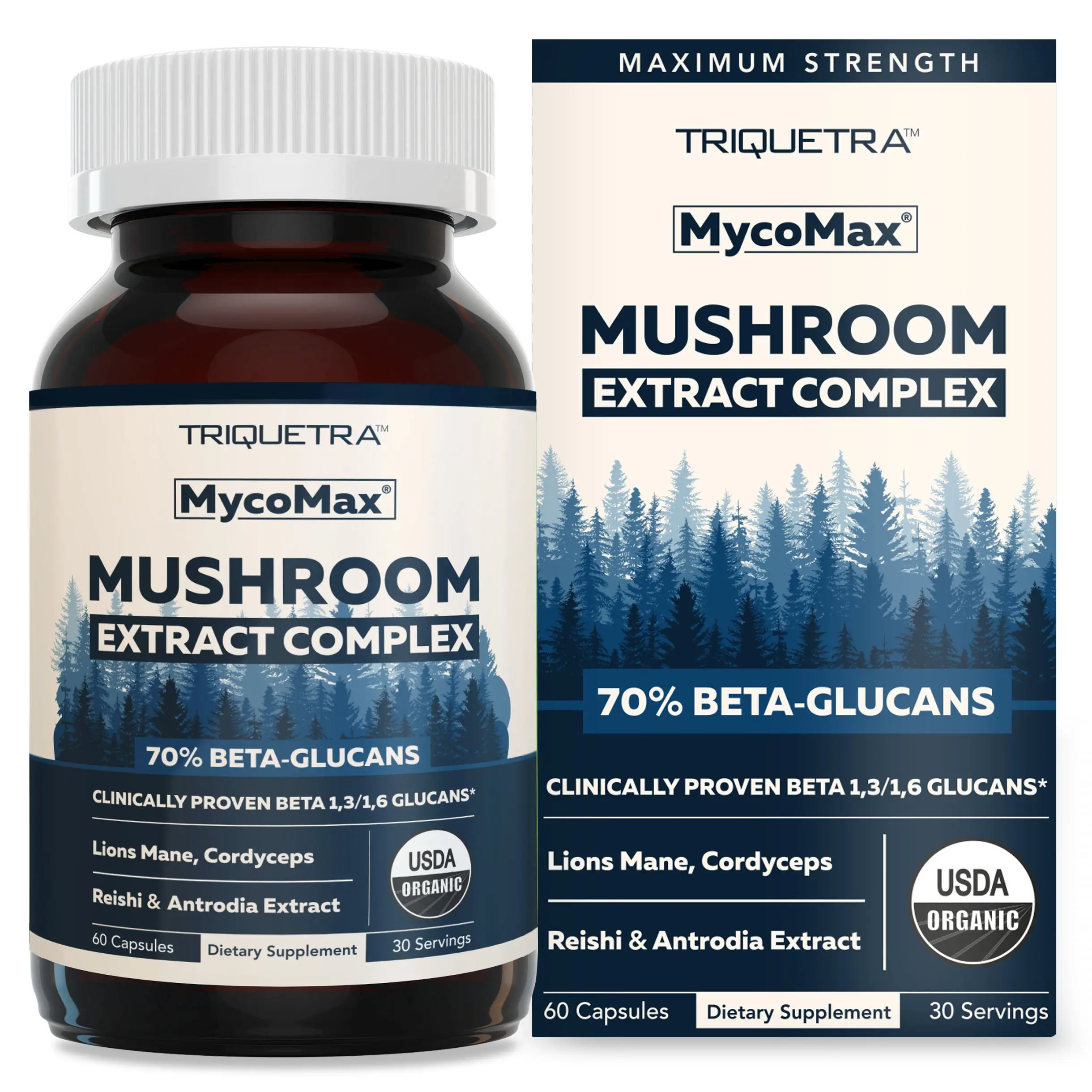 MycoMax Mushroom Complex Capsules - 70% Beta Glucans Healthcare Supplement