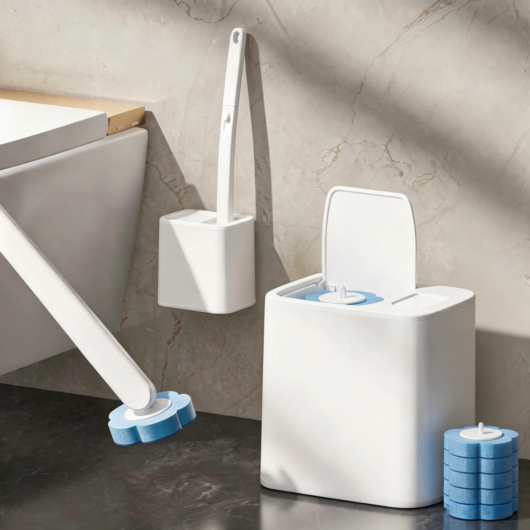 Disposable Toilet Wand Brush Set - 1 Durable Handle, 24 Fresh Scent Refills, Wall-Mounted, Easy Storage, All-Purpose Bathroom Cleaning Tool for Toilets, Sinks