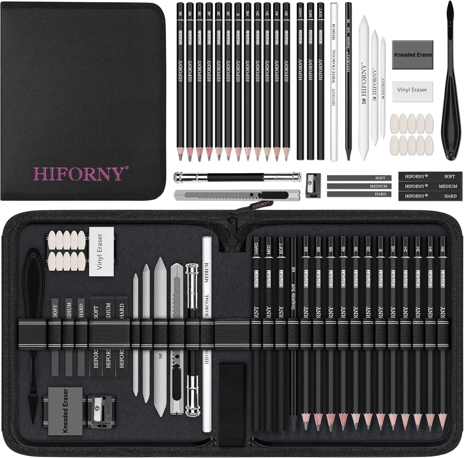 42 PCS Drawing Set, Sketching Kit with Graphite & Charcoal Pencils