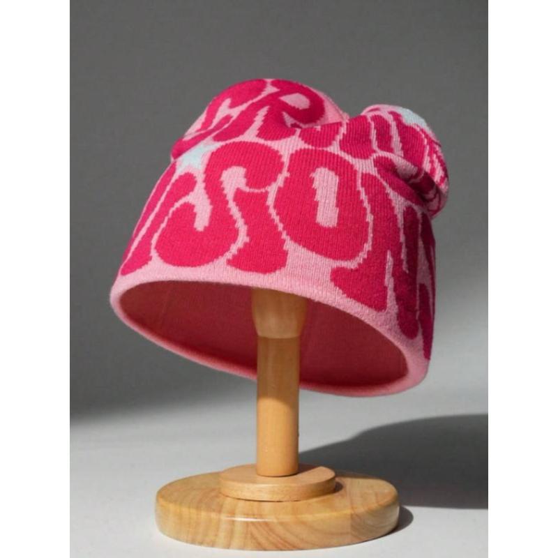 Men’s Letter Jacquard Spider Web Knit Hat Street Style Warm Beanie for Fall and Winter Fashionable Casual Winter Headwear