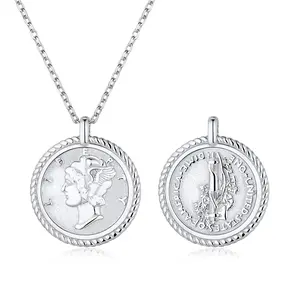 ChicSilver 925 Sterling Silver Vintage Circle Disc Special Coin Dainty Pendant Necklace for Women Men
