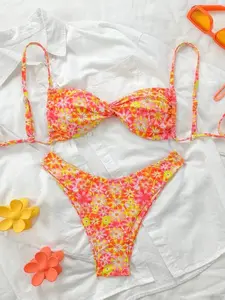 Women's Floral Bikini Set, Two-Piece Swimsuit, Summer Beachwear, Comfortable & Stylish Swimwear, Perfect for Pool & Vacation, Floral Bikini Top