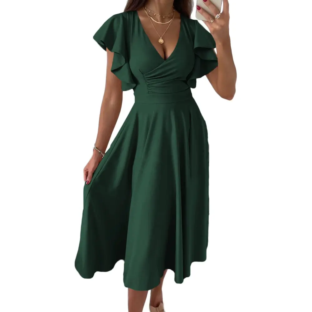 PrettyGarden Summer Midi Dress Spring Ruffle Sleeve V Neck Cocktail Wedding Guest A Line Fit and Flared Dresses PrettyGarden Summer Midi Dress Spring Ruffle Sleeve V Neck Cocktail Wedding Guest A Line Fit and Flared Dresses