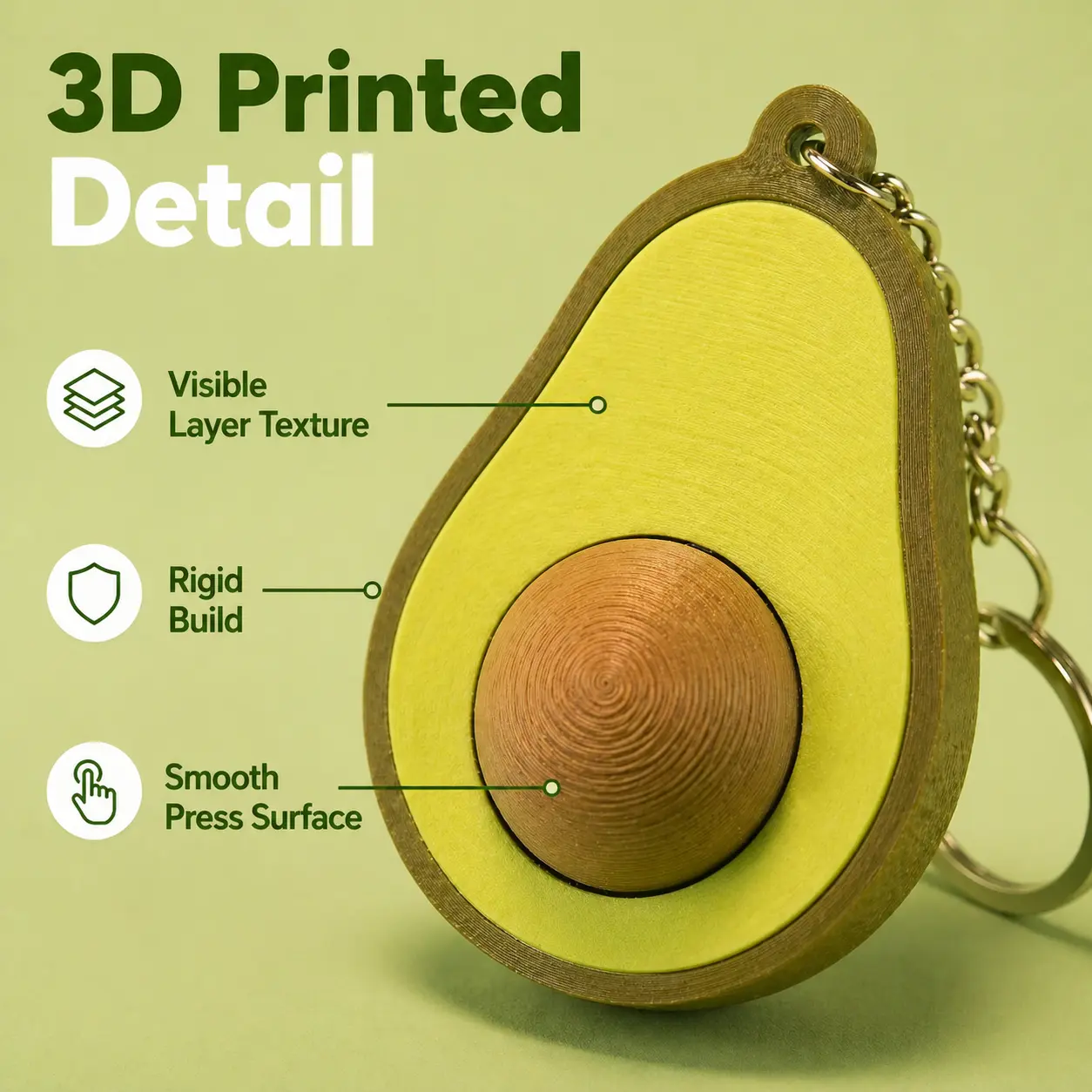 Avocado Keyboard Clickie Fidget Keychain, Cute 3D Printed Press Toy with Satisfying Click Feel, Portable Desk Fidget Toy, Keychain Toy for Work Breaks