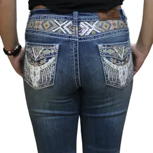 Western Eagle Jeans with Eagle Pockets BootCut - Womenswear Bottom with Embellished Pockets for Casual & Western Fashion