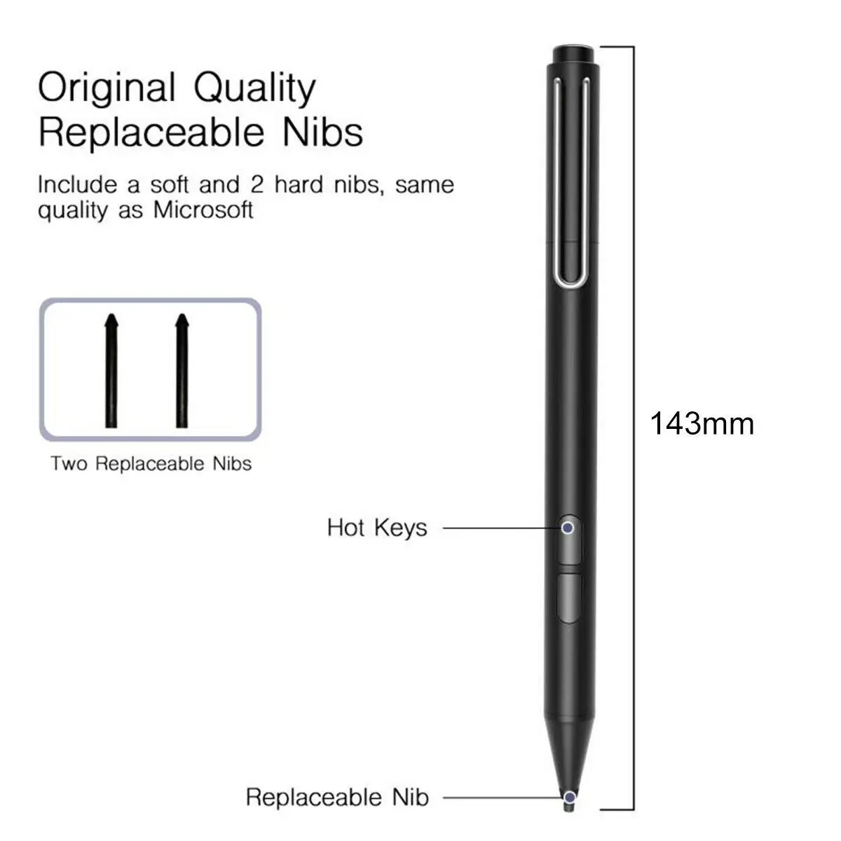 Metal Body Aluminium Stylus Pen with Precision Tip, Touch Input Computer Accessory for Microsoft Surface Series Pro 3/4/5/6/7/8/X, Go 2/3 Model, Book Laptop, Studio Tablet Devices