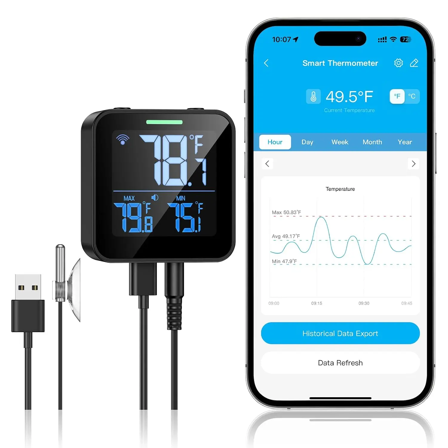 YoungSa Upgraded Refrigerator Thermometer with Alarm, Smart Digital WiFi Freezer Thermometer with App Control, Buzzer Alerts & LCD Backlit Display for Fridge, Freezer, Hot Tub(Only Support 2.4G Wi-Fi)