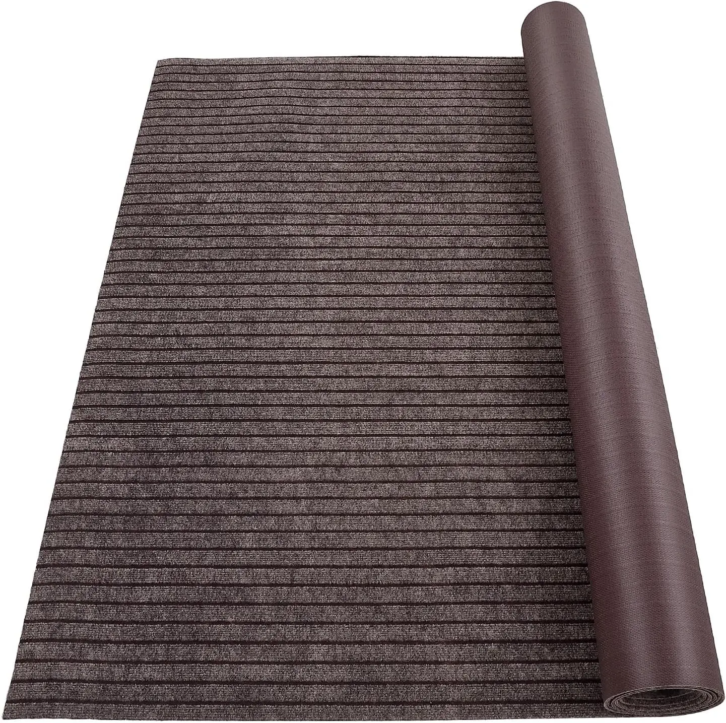 Stripe Brown Low Pile Roll-Out Area Rug, 6ftx23ft Non Slip TPR Waterproof Boat Carpet for Patio Deck, Camping, Non Slip Rugs, Low Pile Rug