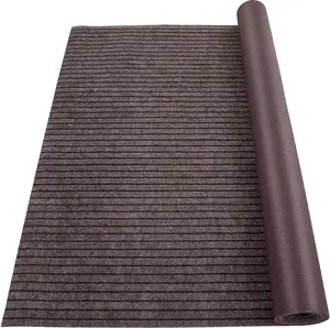 Stripe Brown 6FTx13.1FT Low Pile Weave Polyester Fiber Ribbed Texture Boat Carpet, TPR Non-Slip Waterproof Indoor/Outdoor, Patio Deck Camping-Friendly