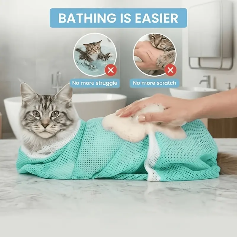 5th Generation Cat Bath Bag, Anti-Scratch Anti-Bite Grooming Supplies for Nail Trimming, Detachable-Hangable Pet Grooming Accessory Paw Cleaner