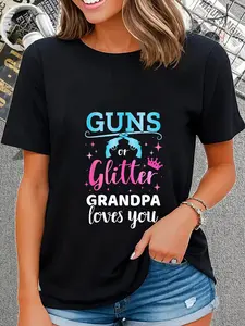 100% Cotton Unisex Gender reveal guns or glitter grandpa matching baby party T-Shirt Graphic Printed Vintage Tshirt