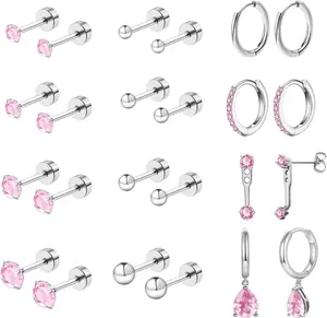 Flat  Earrings for Women Surgical Stainless Steel Earrings for  Ears  Screw  Stud Hoop Earring Stacks Dainty Cartilage Flatback Earring Set for Multiple Piercing