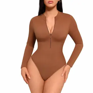 Seamless Zipper Bodysuit #43 -Available in Brown, White and Black