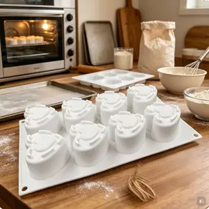 1pc 8-hole heart-shaped silicone cake mold, romantic design, non-stick, evenly portioned and easy to demold, suitable for making chocolate and cakes, an efficient and romantic baking tool