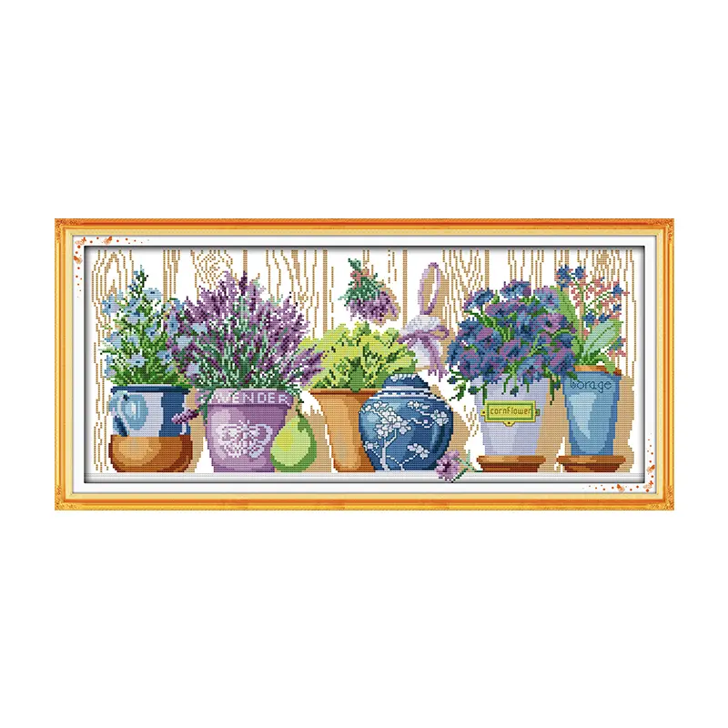 Potted Plants on the Windowsill Cross Stitch Kit 267X113 Counted Embroidery DIY Craft Traditional Floral Home Decor Wall Art for Living Room Holiday Gift
