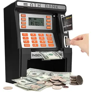 Atm piggy bank for kids upgraded poweroff memory function for real money safe with debit cardcoin recognitionbill feederbalance calculator kids atm machine for boys girls
