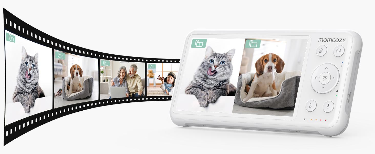 Momcozy Baby Monitor with 2 Cameras 5’ 1080P Split Screen Video Baby Monitor with Camera and Audio no WiFi for Baby Safety 5000mAh Battery Infrared Night Vision 2-Way Audio 960ft