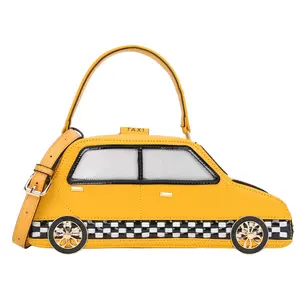 Car-Shaped Top Handle Crossbody Bag for Women – Cute Taxi Design Novelty Purse with Detachable Strap