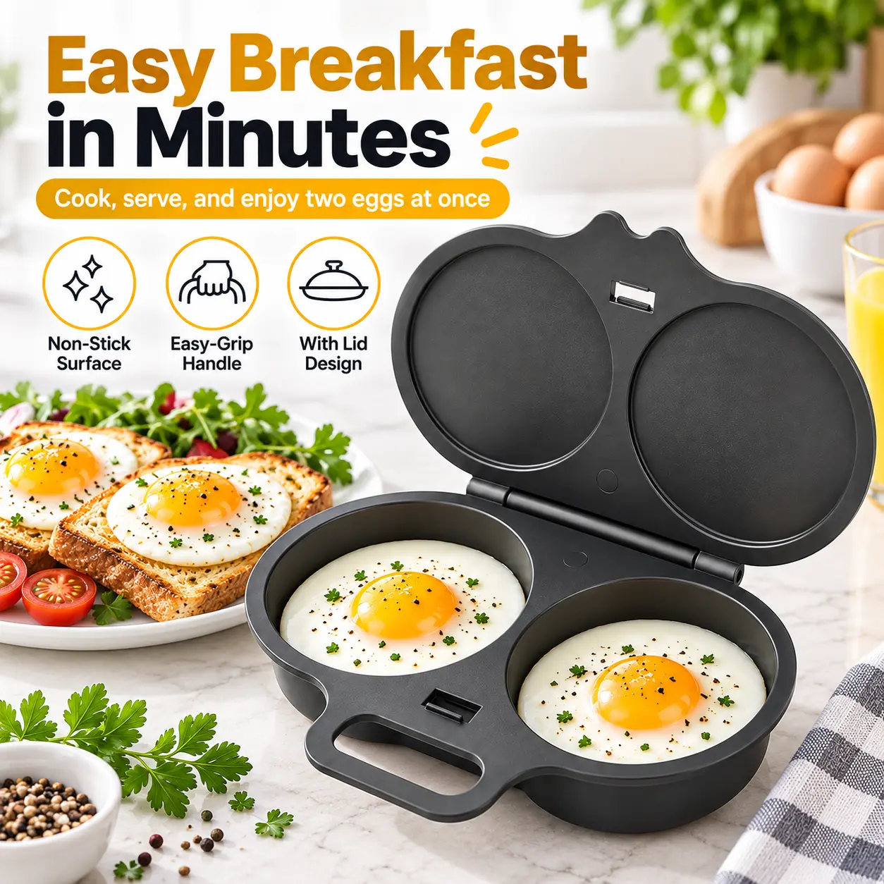Dual-Cavity Microwave Egg Cooker with Lid, Non-Stick 2-Egg Breakfast Maker, Heat-Resistant Microwave Egg Poacher for Quick Cooking, Easy to Clean