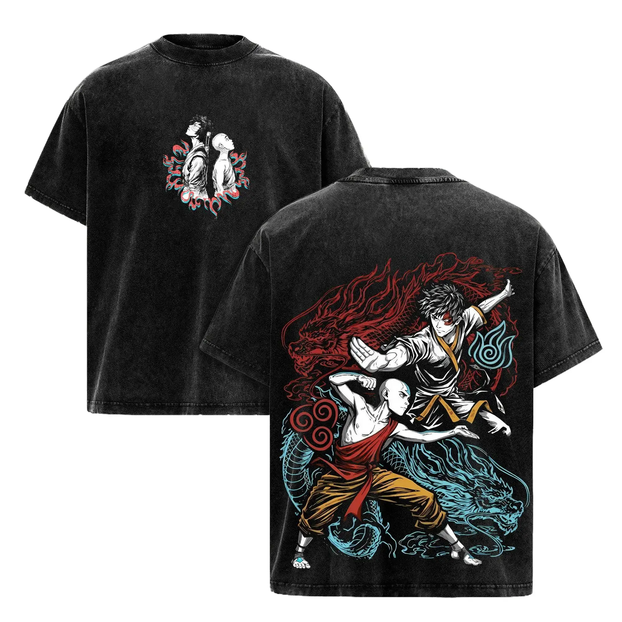 Avatar The Last Aang & Zuko Anime Shirt, Y2K Cotton Streetwear T-Shirt for Men Women 90s Graphic American Casual Short Sleeve Tee | Premium Soft Cotton Classic Unisex T-Shirt for Daily, Gym & Streetwear | Oversized Vintage Anime Washing T-Shirt
