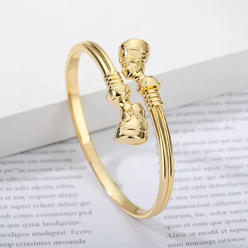 Egyptian Queen Cuff Bracelet Adjustable Dual Heads Open Design Unisex Jewelry