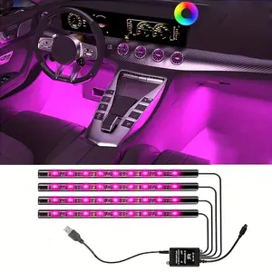 48 LEDS 4-in-1 Car LED Lighting Strip, App & Remote Control Interior Ambient Lights, RGB Color Music-syncing Rhythm Lights, Four-seat High-brightness Neon Light Set, Ambient Car Lighting Kit for SUV & Trucks