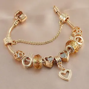 JEYFULL Elegant Adjustable Charm Bracelet for Women, Handmade Beads,Heart Pendant Bracelet, Fashion Jewelry for Her
