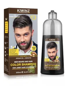 KIWINZ PRO 5-in-1 Hair Dye Shampoo for Men & Women 500ml Argan Oil & Keratin Formula No Skin Staining Anti-Hair Loss Moisturizing Breakage Repair Haircare Conditioner Cleanser hydrate hair Black Hair Dye Shampoo with Growth Cleansing Moisturizer