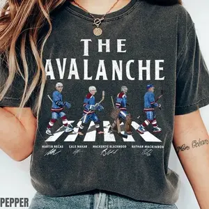 Colorado Hockey Abbey Road Parody T-Shirt - MacKinnon and Makar Graphic Tee - Denver Ice Hockey Fan Gift - Creative Sports Streetwear Top