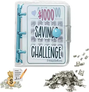 1000 Savings Challenge Binder, Money Saving Binder, Envelope Savings Challenge Notebook, Reusable Mini Budget Binder with Cash Envelopes  ($1000-Blue)
