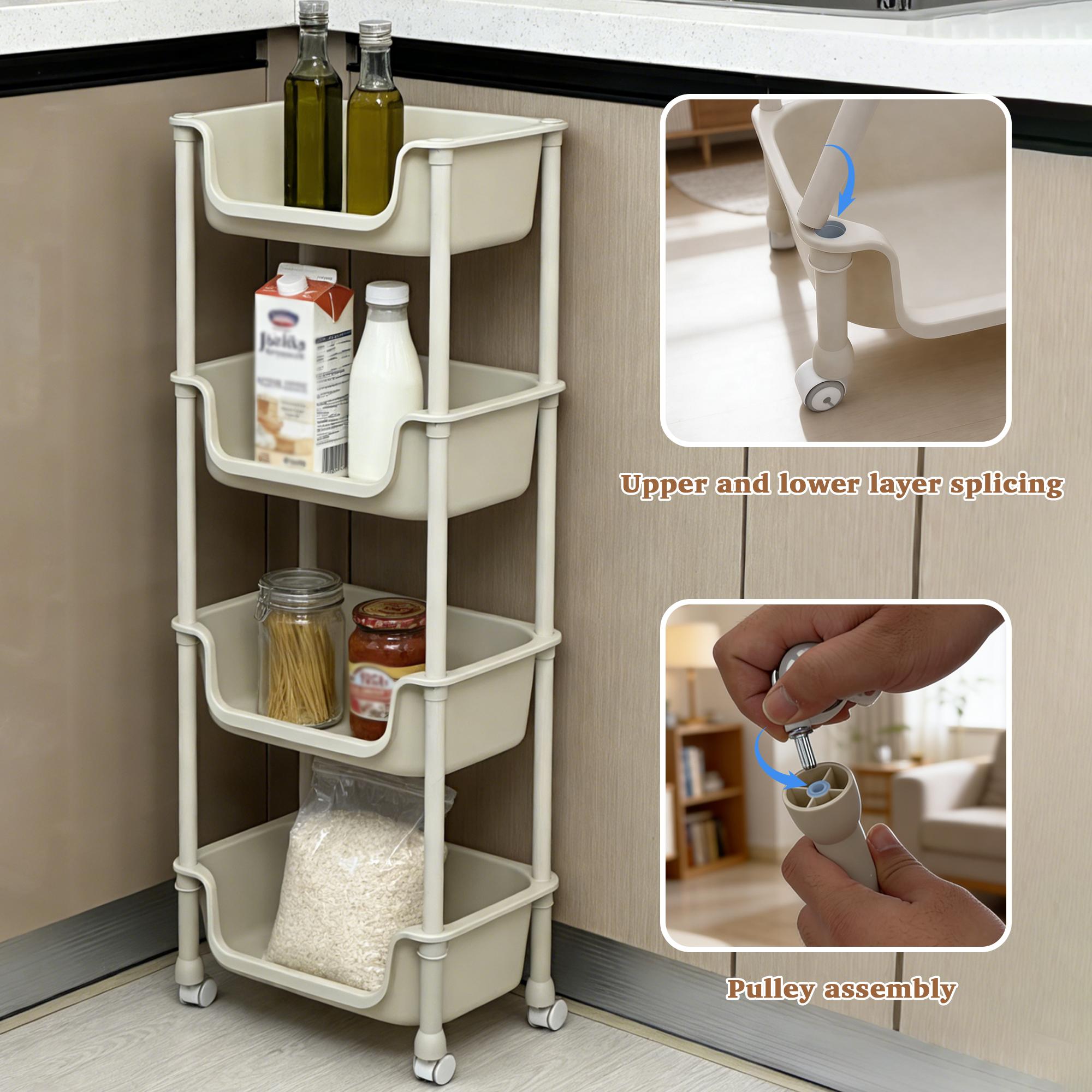 Multifunctional Multi-Layer Plastic Storage Cartwith Wheels, Layered Shelf Organizer for BedroomKitchen Bathroom Living Room, AdjustableStanding Shelf Suction Cup Sponge Holder for Kitchen Sink semiannual sale 2025 easy install kit glove clip cas oz sce