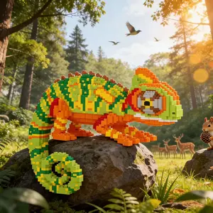 Wwjd Christmas Halloween Chameleon Lizard Building Block Model, 3D Puzzle Toy, Indoor Decoration, Birthday Xmas New Year Gift