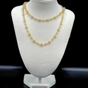 Elegant 18k Hypoallergenic Gold-Plated 18in Coffee Bean Necklace, Unisex Fashion Costume Jewelry for Wedding, Anniversary Daily Wear