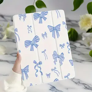 Blue Bow Suitable for iPad 9 Protective Case 2021, Standable Tablet Cover with Pen Slot, Transparent Anti-Drop Case for iPad 10.2-inch, Compatible with for ipad Air 5 & for iPad 11-inch M3/A16 (2020), Pro A, Setup, Tablet Case