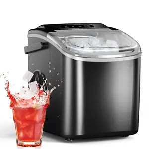 Countertop Ice Maker & Portable Self-Cleaning Ice Machine & 9 Ice Cubes in 6 Minutes & 26.6 lbs/Day Output & Compact Design (8.7×11.6×11.4 in) & 1.5L Ice Basket & Round Cube Technology & Includes Scoop & Black