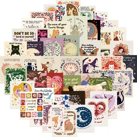 50pcs Cartoon Bizarre Inspirational Graffiti Series Stickers, Sticker Decals, Decal Set, Suitable for Faith Based Designs Such As Scrapbooks, Diaries, Laptops, Water Bottles, Cool Car Decoration, Cars, Etc., As Gifts with Positive Information