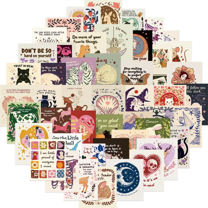 50pcs Cartoon Bizarre Inspirational Graffiti Series Stickers, Sticker Decals, Decal Set, Suitable for Faith Based Designs Such As Scrapbooks, Diaries, Laptops, Water Bottles, Cool Car Decoration, Cars, Etc., As Gifts with Positive Information