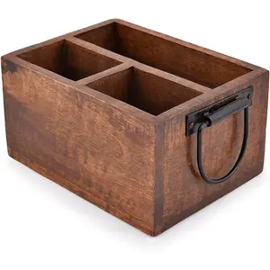 3 Compartment Flatware , Cutlery Utensil Holder with Metal Handles for Farmhouse Kitchen Decor and Countertop, Dining Table, Office Organizer (8" x 6" x 4")