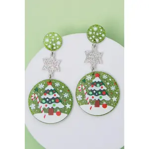 Delilah Christmas Tree Glittered Acrylic Ornament Dangle Earrings