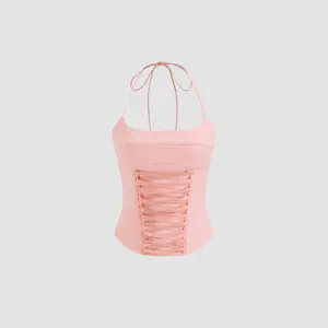 Cider Halter Lace Up Cami Top SummerWins Dealsforyou